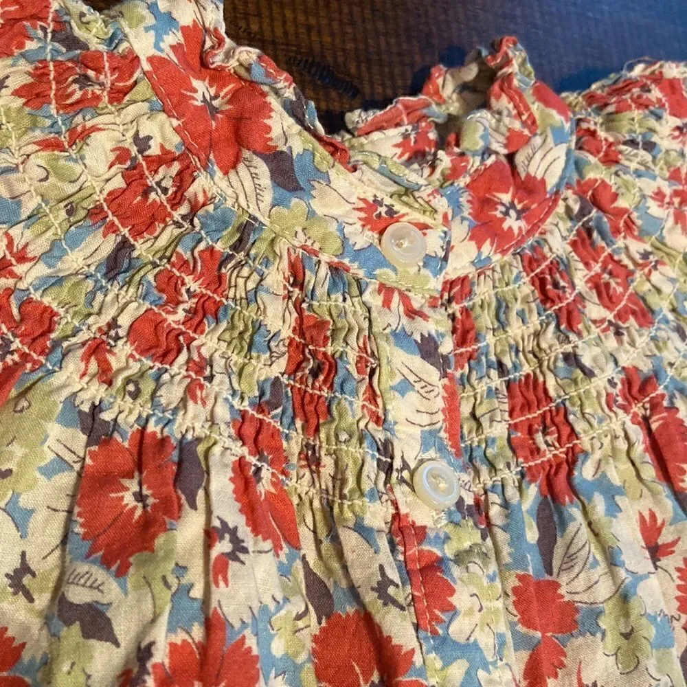 Ralph Lauren Floral Smocked Button Down Shirt Baby Girl 9-Month